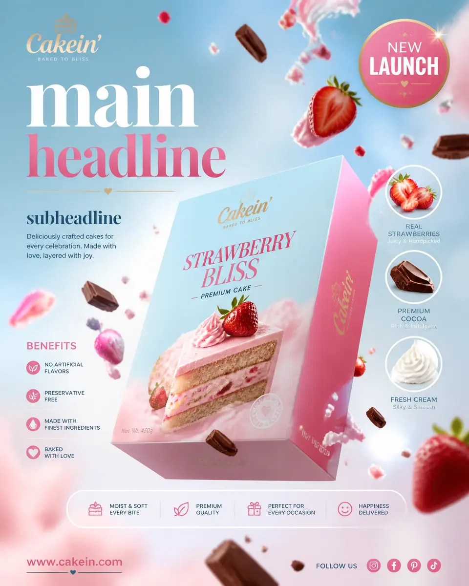 Cakein premium cake poster design